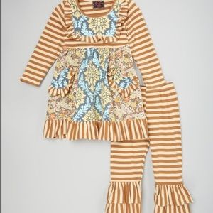 NWT Royal Gem Tan Blue Stripe Dress Leggings sz 7